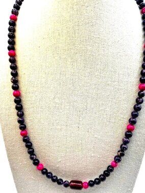 Beaded Necklace With Amethyst and Pink Crackle Quartz Beads